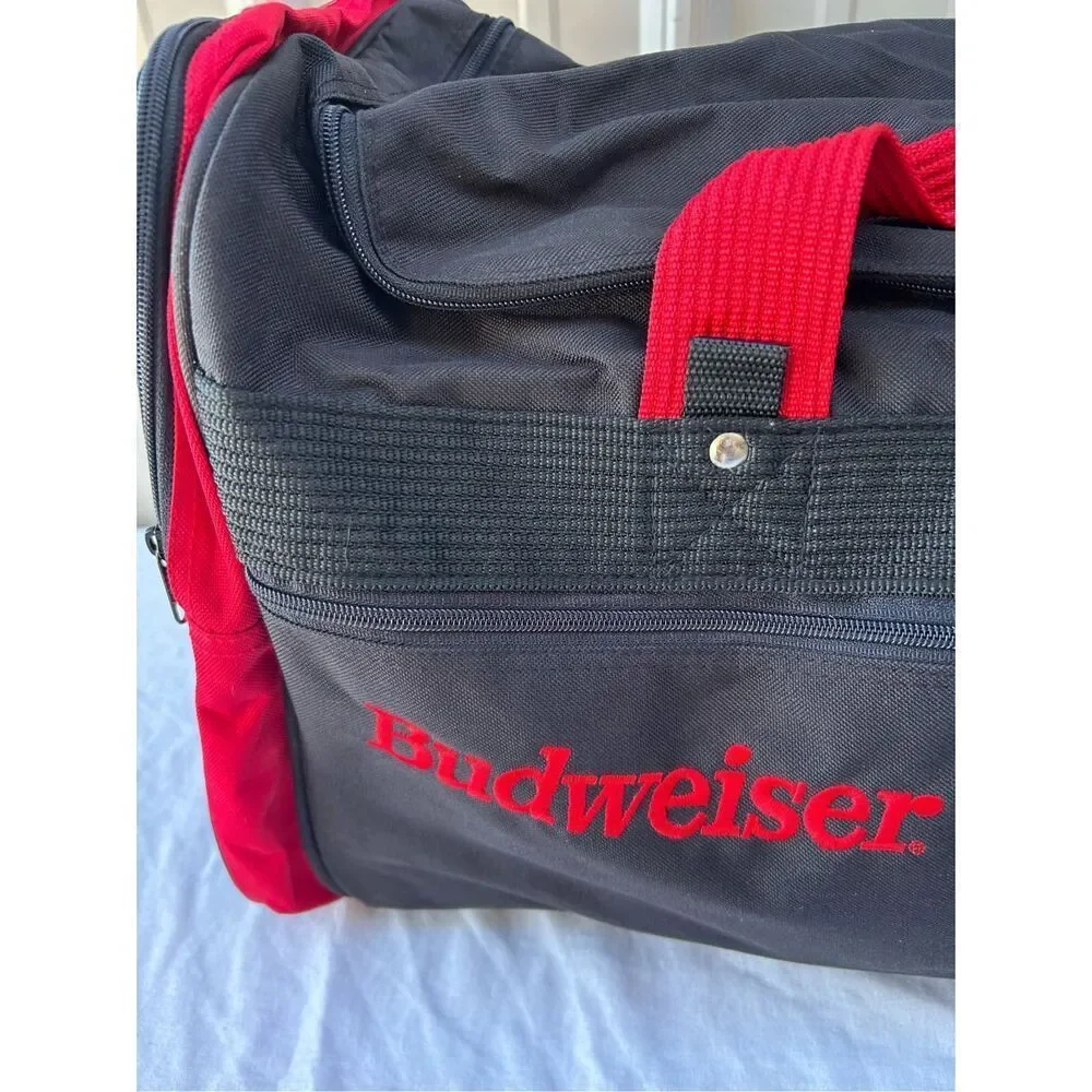 Budweiser duffle tote bag‎ black red 23x12x14 adj strap